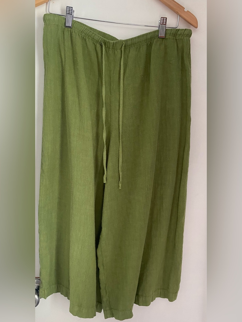 Vintage Hot Cotton 100% LINEN Made in USA Green Wide-Leg Pants M petite